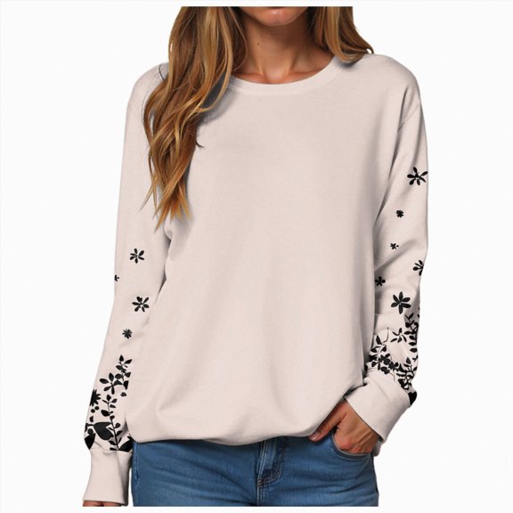 Rotm Cotton Long Sleeve Shirt Women Women's Crewneck Sweatshirts Lightweight Long Sleeve Tunic Tops Cute Pullover Shirts Light Pink,S