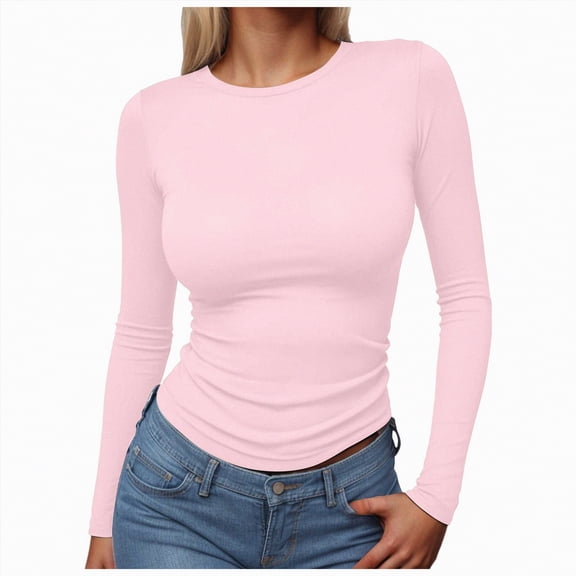 Rotm Cotton Tshirts for Women Women's Wool Blend Classic Crew Neck Casual Fall Sweaters Pink,XS