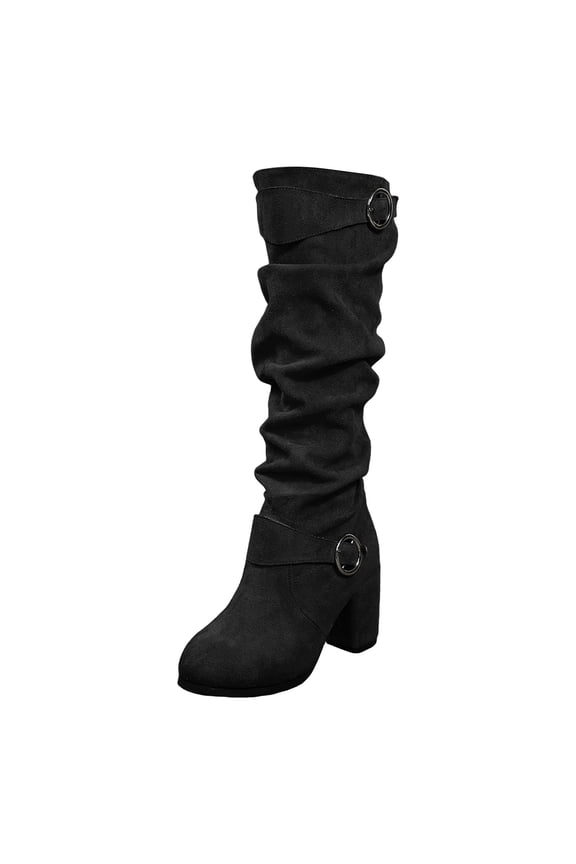 CowGi'rl Boots Slouchy Mid Calf Flat Boots for Women Pull On Round Toe Side Zip Fall and Winter Fashion Comfortable Boots Black,7.5