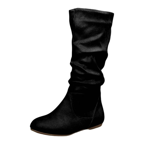 Rotm Cowboy Chic Mid-Calf Boots For Women Low HeelWomen Fashion Shoes Western Boots Casual Warm Low Heels Mid-calf Boots Black,8.5