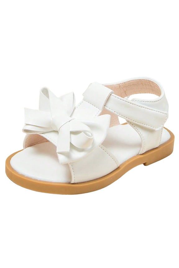 Dress Sandals for Girls Girls Baby Girls and Toddler Flat Sandals With Adjustable Ankle Strap White,8
