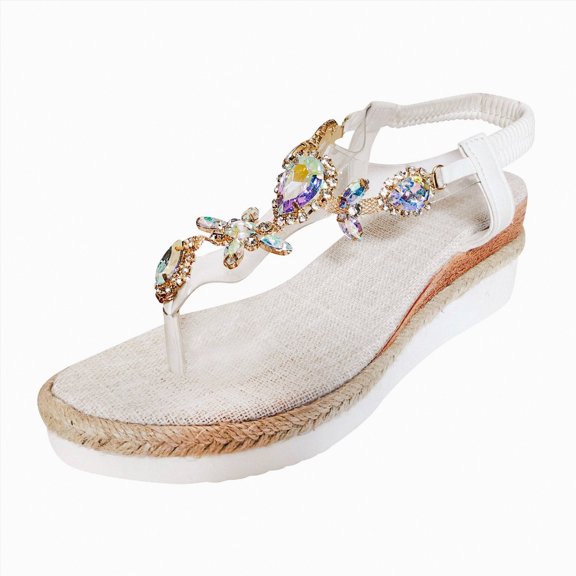 Rotm Dressy Sandals Women Wedge Sandals for Women Dressy: Comfortable Elastic Ankle Strap Summer Causal Walking Low Platform Sandal Clear,7
