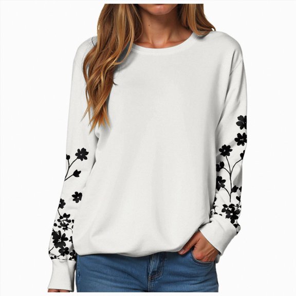 Rotm Fall Tshirts Sweatshirts for Women Crewneck Long Sleeve Shirts Tunic Tops for Leggings Fall Fashion Winter Clothing Light Gray,S