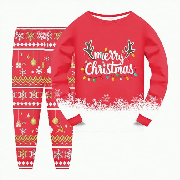 Rotm Family Christmas Pajamas Family Feeling Little Boys Pajamas Sets Cotton Long sleeve Pjs Red,8-9 Years