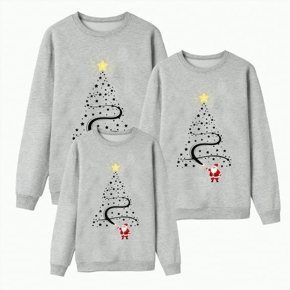 Rotm Family Christmas Pajamas Matching Family Christmas Sweatshirts Long Sleeve Couples Xmas Graphic Holiday Pullover Tops Sweater Crew Neck Ugly Shirts Grey,3-4 Years