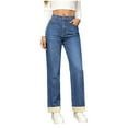 thumbnail image 1 of Rotm Fleece-Lined Jeans Women's Fleece Lined Jeans Women Straight Leg Winter Fleece Lined Pants High Waist Lined Jeans Heated Wide Leg Jeans Blue,L, 1 of 7