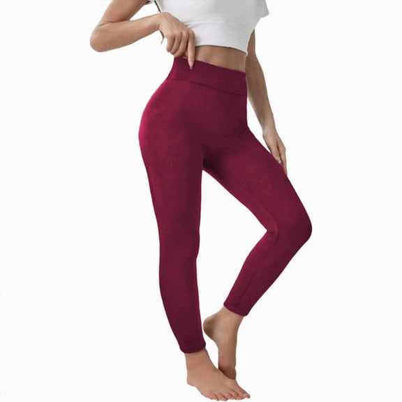 Rotm Fleece Lined Pants Women Fleece Lined Leggings Women Tummy Control High Waisted Workout Winter Warm Soft Yoga Pants Wine,S