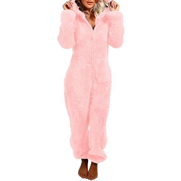 Rotm Fuzzy Onesie Adult Trendy Fashion Ladies One-Piece Jumpsuit Animal Hoodie Long Sleeve Sleepwear Comfortable Pajamas For Women PK1,4XL