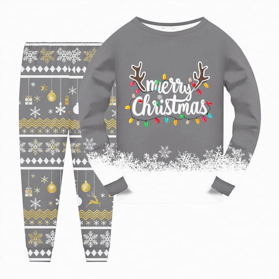 Rotm Gils Christmas Pajamas Boy Holiday Pajamas Set Santa PJS Winter Sleepwear Clothes Family Pajamas Grey,8-9 Years