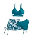 thumbnail image 1 of Rotm Girls' 3 Piece Set Floral Print Bikini Swimsuit with Drawstring Beach Skirt Cute Ruched Bathing Suit,Green, 1 of 3