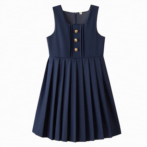 Rotm Girls Fall Dresses Girls Sleeveless Pleated Tank Dress School Uniform Solid Pinafore Dress Navy,7-8 Years