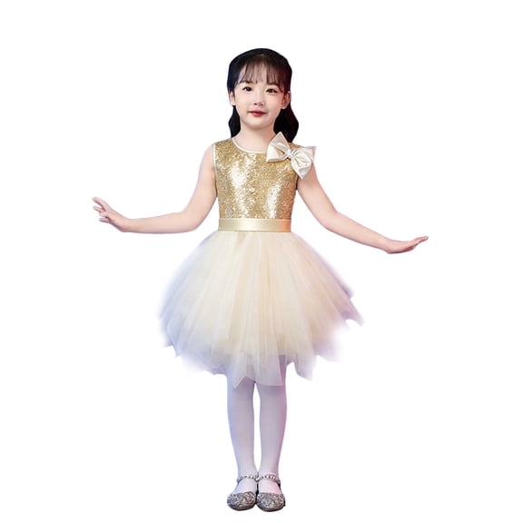 Rotm Girls Sequin Dress Girls Sparkly Sequin Dress Feather Strap Pleated Twirl Party Formal Dress Light Yellow,7-8 Years