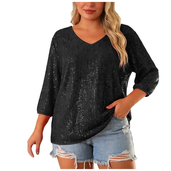 Rotm Holiday Tops Sequin Tops for Women Dressy Casual Long Sleeve Sparkly Velvet Top Cowl Neck New Years Eve Outfits Quiet Luxury Clothes Black,3XL