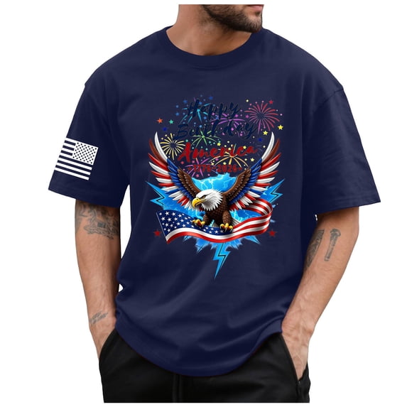 Rotm Independence Shirt Graphic Tees for Mens T-Shirts Men T Shirt Independence Day Printing Casual Basic Tee Tops Graphic Tees Dark Blue,S