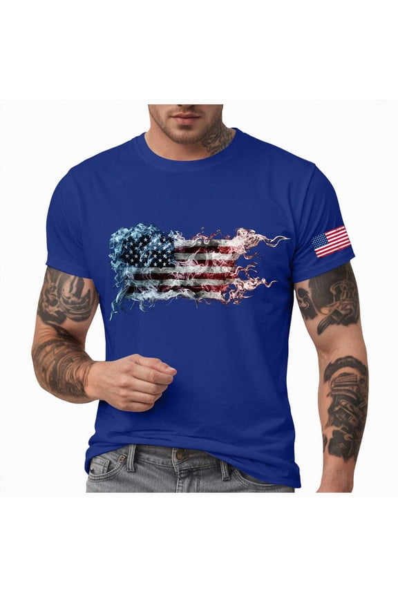 Independence Shirt USA Graphic T-Shirt for Men & Women – 4th of July Patriotic American Flag Tee – Soft Cotton Casual Shirt Blue,2XL