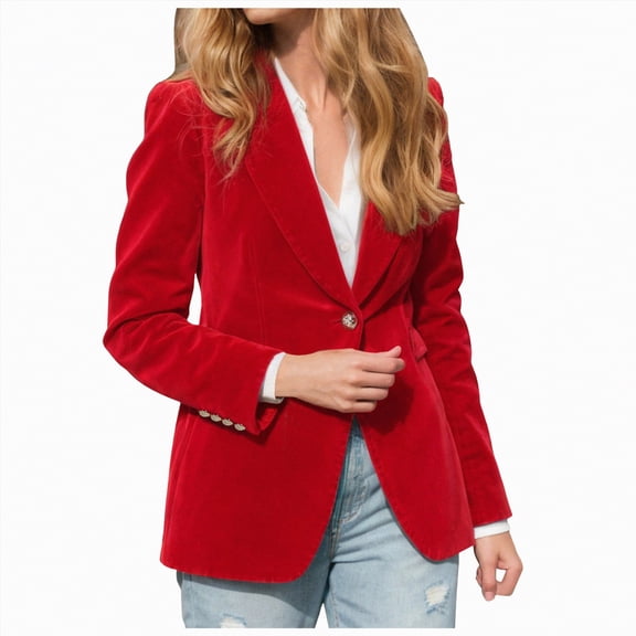 Rotm Interview Outfits for Women Women's Blazer Business Casual Lapel Collar Long Sleeve Open Front Work Office Suit Jacket Blazer Red,XL