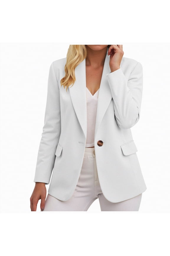 Interview Outfits for Women Women's Business Casual Lightweight Suit - Long Sleeve Slim Fit Work Office Jacket with Pockets White,L