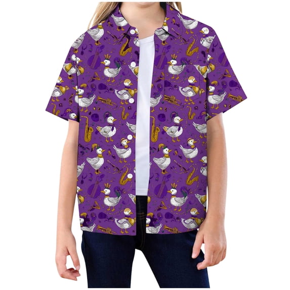 Rotm Kids Button Down Shirt Novelty Fun Button Down Shirt Muticolor Plaid Cotton Long Sleeve Button Up Shirt for Kids Purple,11-12 Years