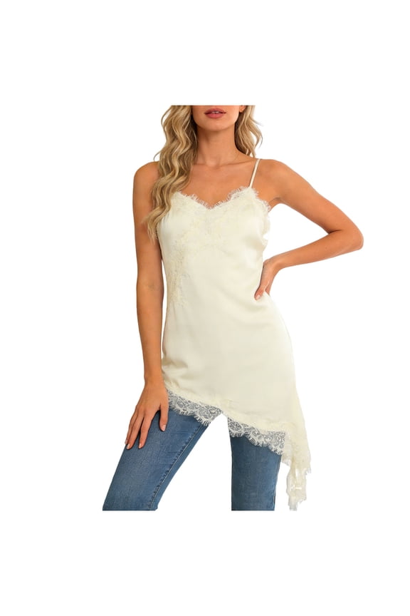 Lace Tank Top Women's Sleeveless Button Up Tank Top Lace Trim V Neck Textured Vest Top Beige,M