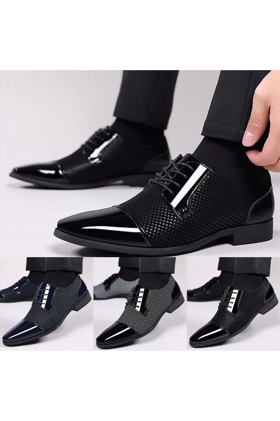 Leather Sneakers Men's Casual Dress Oxfords Shoes Business Formal Derby Sneakers Black,10