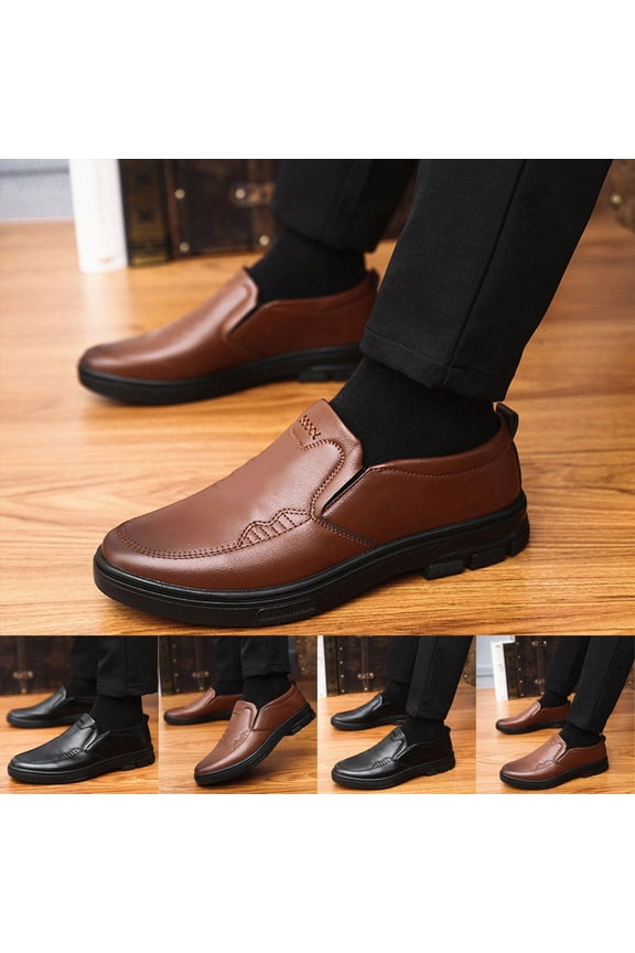 Leather Sneakers Mens Fashion Comfort Business Oxfords Dress Shoes Leather Lined Classic Slip On Loafers shoes Black,11