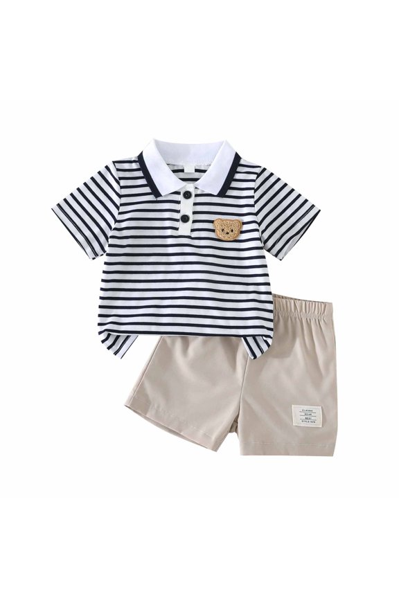 Little Boys Summer Outfits Baby Toddler Boy Outfits Clothes Summer Kids Short Sleeve Shirt Shorts Set 6-9 Months,Black