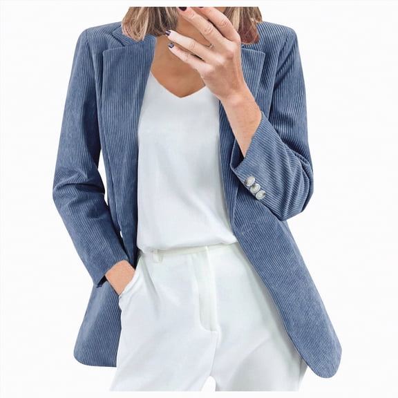 Rotm Long Blazers for Women Jackets for Women Solid Color Velvet Open Front Blazer Long Sleeve Casual Office Jacket with Pockets Sky Blue,S