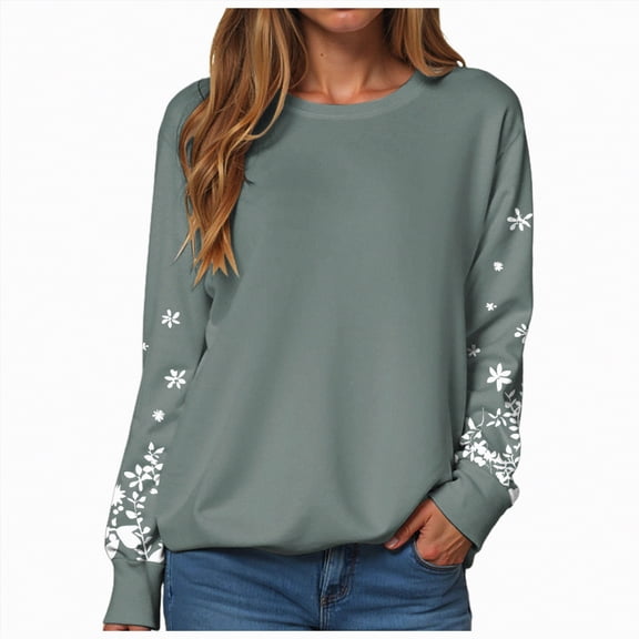 Rotm Long Sleeve Shirts for Women Cotton Women's Crewneck Sweatshirts Lightweight Long Sleeve Tunic Tops Cute Pullover Shirts Light Green,M