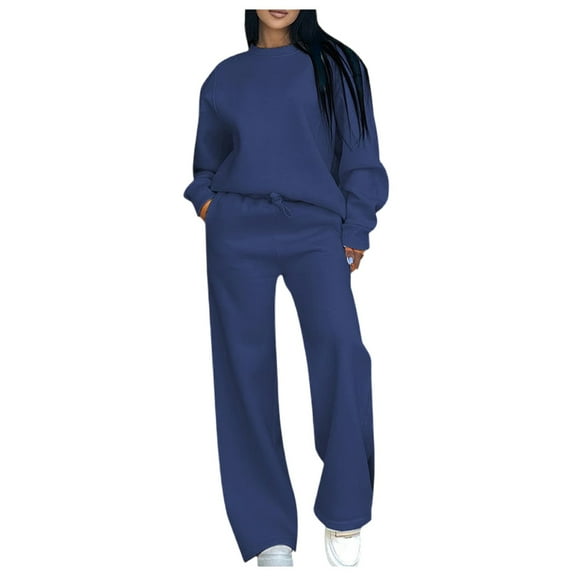 Rotm Loungewear Sets Sweatsuit for Women 2 Piece Outfits for Womens Crewneck Sweatshirts Pullover Blue,2XL