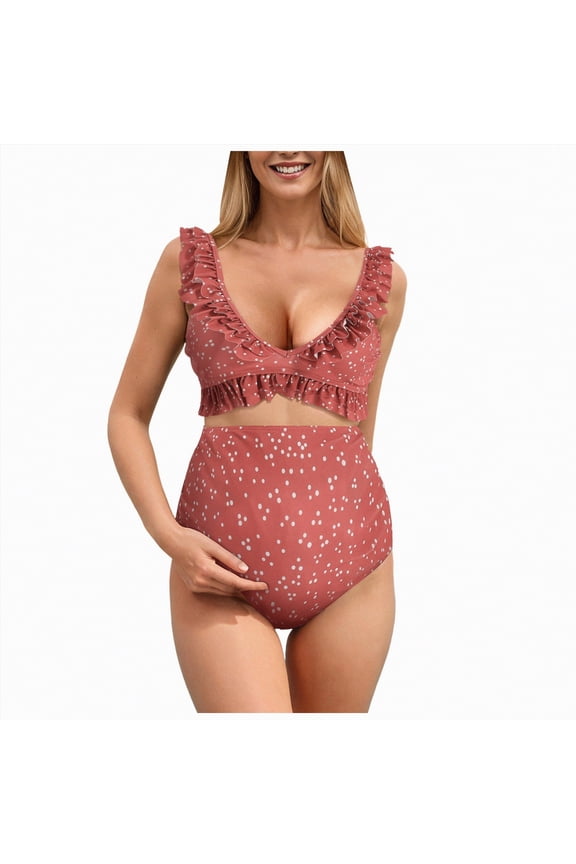 Maternity Bathing Suit Maternity Swimsuit High Waisted Bikini Set Button Down Maternity Bathing Suit 2 Piece Swimsuit for Women Pink,M