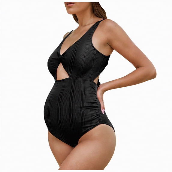 Rotm Maternity One-Piece Swimsuits Maternity One Piece Swimwear Front Cross Pregnancy Swimsuit Bathing Suit Maternity Bikini Black,L
