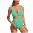 thumbnail image 1 of Rotm Maternity Swimsuit Bikini Women's Maternity Striped Print Ruffle Trim V Neck 2 Piece Bathing Suit Green,S, 1 of 7