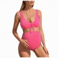 thumbnail image 1 of Rotm Maternity Swimsuit Women's Maternity Striped Print Ruffle Trim V Neck 2 Piece Bathing Suit Pink,XL, 1 of 7