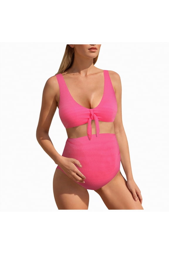Maternity Two Piece Swimsuit Women's Maternity Bikini Sets Pregnancy Swimsuit Low Rise Scalloped Scoop Neck Adjustable Straps Back Hook Pink,M