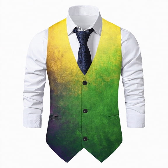 Rotm Men Vest Sequin Vest Party formal V-Neck Shiny Waistcoat for Wedding Events Mardi Gras St Patricks Day Carnival Silver Yellow,XL