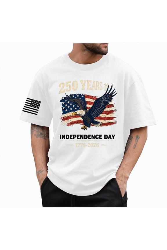 Mens 4th Of July T-Shirts USA Shirts for Men American Flag Short Sleeve Patriotic T-Shirt Independence Day Tee Casual Summer Top White,L