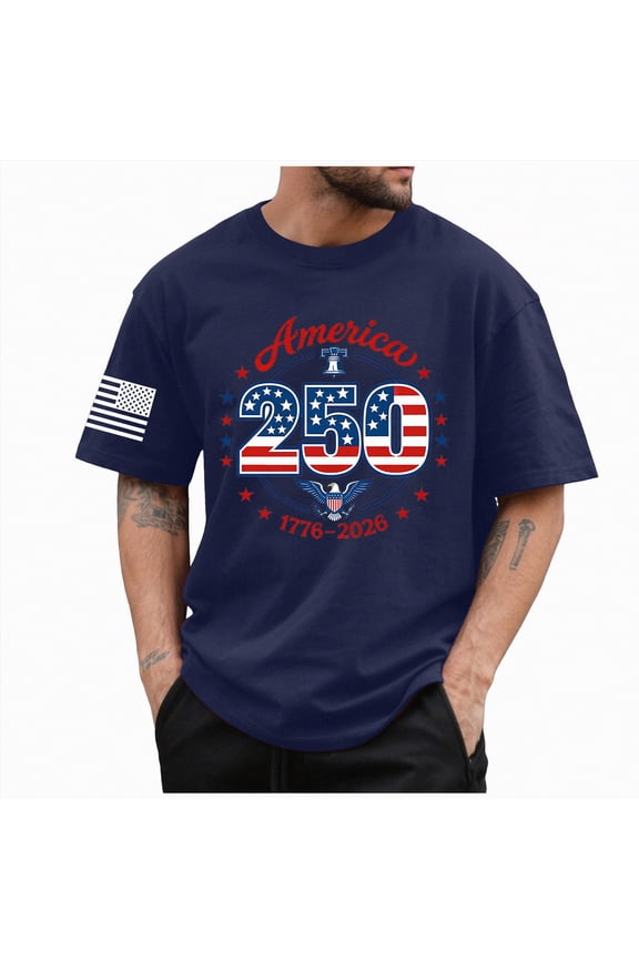 Mens American Flag Shirt 250th Anniversary 1776–2026, Independence Day T-Shirt Dark Blue,XL