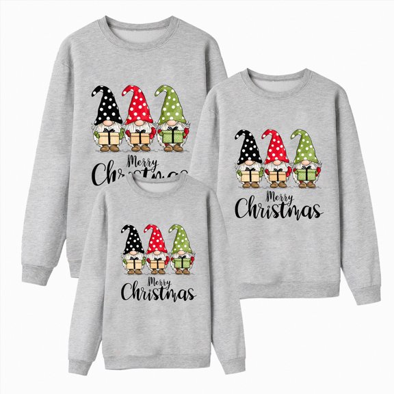 Rotm Merry Sweatshirt Matching Family Christmas Sweatshirts Xmas Ugly Funny Pullover Tops Long Sleeve Holiday Shirts for Mom Dad Clothes Grey,L