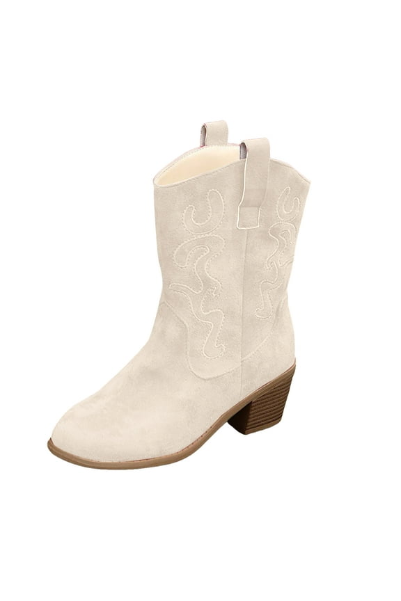 Mid Calf Boot Women's Knee High Low Hidden Wedge Boots Suede Faux Lining Side Zipper Knee High Buckle Boots White,6