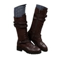 thumbnail image 1 of Rotm Mid Calf Boots Slouchy Mid Calf Flat Boots for Women Pull On Round Toe Side Zip Fall and Winter Fashion Comfortable Boots Brown,6.5, 1 of 7