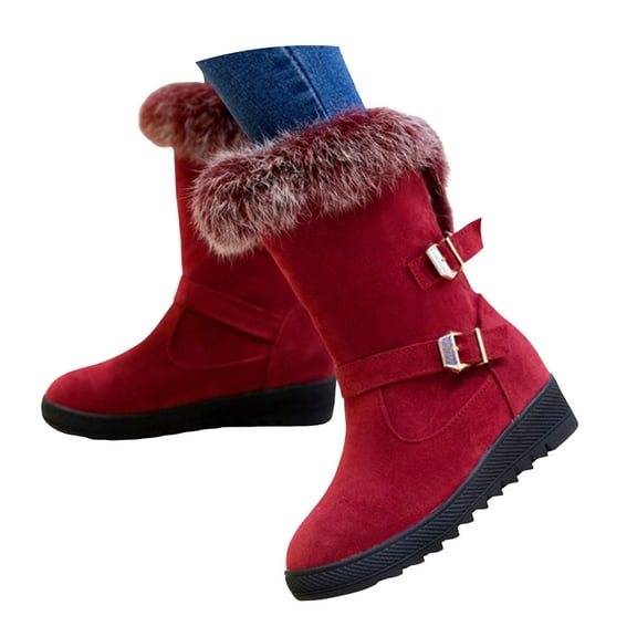 Rotm Mid Calf Boots Womens Low Heel Mid-Calf Boots-Christmas Women'S Cowboy Boots Vintage Winter Boots Red,8.5