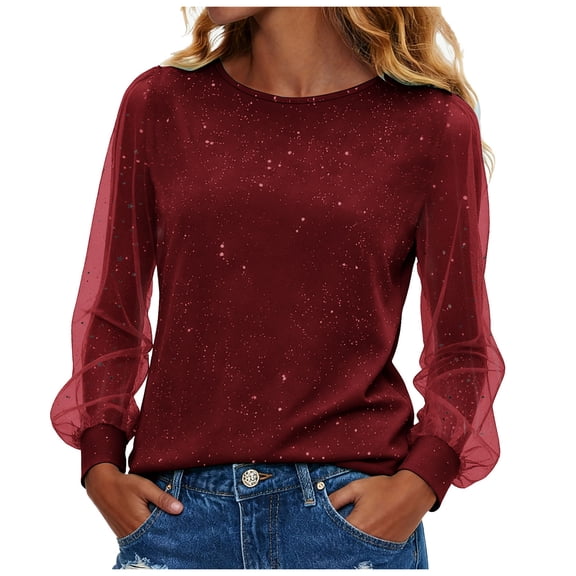 Rotm New Years Eve Blouse Sequin Printing Shirt for Women Loose Fit Trendy Spring Fall Blouse Crewneck Tops Wear to Party Vacation Wine,3XL