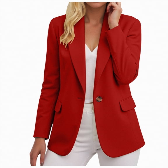 Rotm Office Wear for Women Women's Business Casual Lightweight Suit - Long Sleeve Slim Fit Work Office Jacket with Pockets Red,2XL