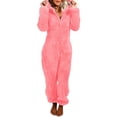 thumbnail image 1 of Rotm One Piece Pajamas Women's Bear Ear Hooded Jumpsuit Plush Fleece Romper Pajamas Winter Warm Zip Up Onesie Sleepwear Fuzzy Sherpa Loungeweart Red,L, 1 of 5