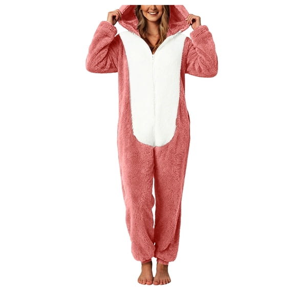 Rotm Onesie Women Women Onesies Fluffy Fleece Jumpsuits Sleepwear Plus Size Hood Sets Pajamas for Adult Winter Warm Pajamas Homewear Christmas Pajamas Pink,3XL