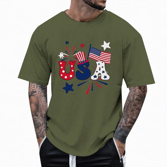 Rotm Patriotic Shirts for Men Graphic Tees for Mens T-Shirts Men T Shirt Independence Day Printing Casual Basic Tee Tops Graphic Tees White,XL