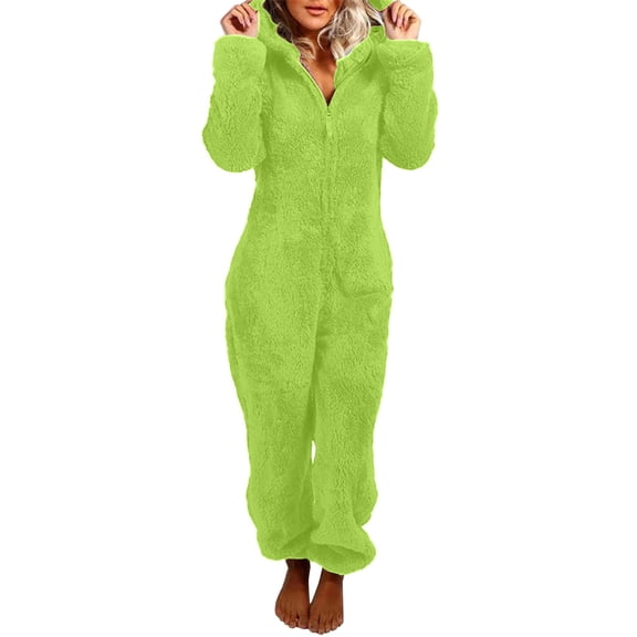 Rotm Pijamas Enterizas Para Mujer Trendy Fashion Ladies One-Piece Jumpsuit Animal Hoodie Long Sleeve Sleepwear Comfortable Pajamas For Women Green,L