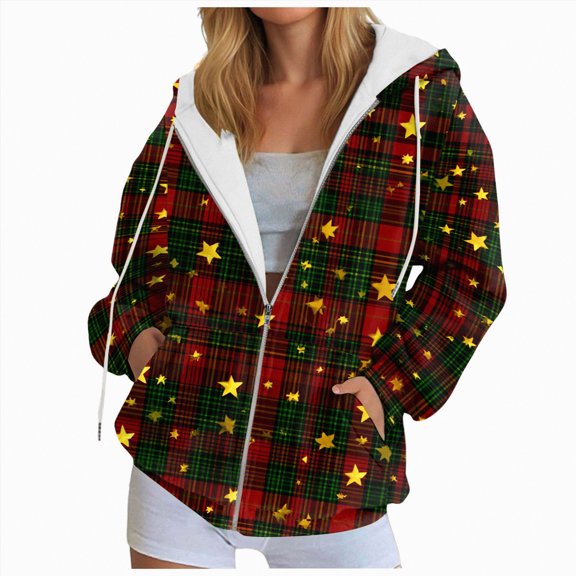 Rotm Santa Hoodie Zip Up Hoodie Women Oversize Hooded Sweatshirt, Causal Pullover Cardigan Drawstring Hoodies with Pockets Hot Pink,L