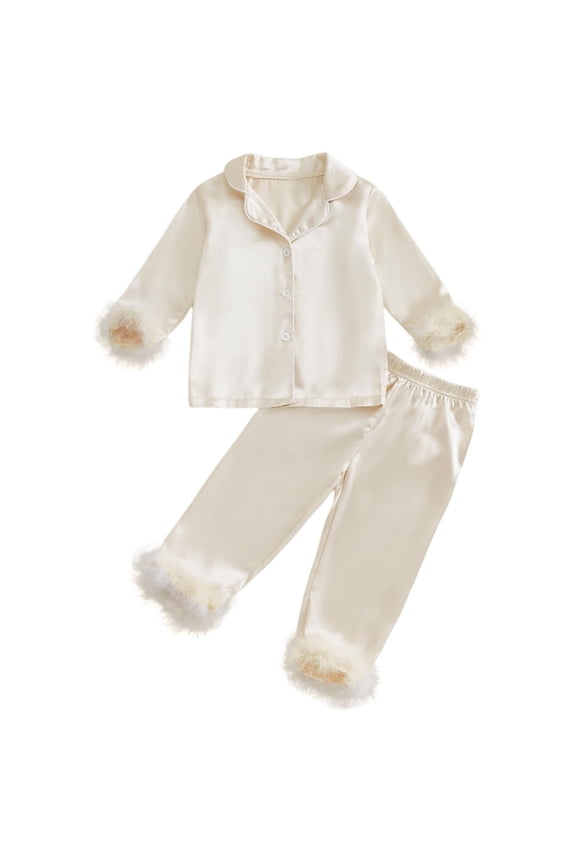 Santa Pajamas for Ki'ds ece Pajama Set Little Ki'ds Gi'rls Pjs Nightgown Xmas Set Beige,9-10 Years