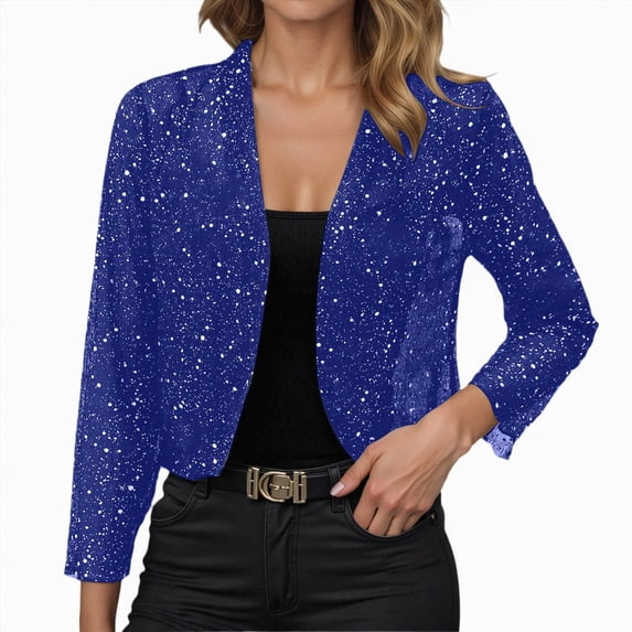 Rotm Sequin Jackets for Women Women's Lightweight Sequin Cardigan Open Front Blouse Casual Spring Summer Rhinestone Jacket Stylish Shiny Glitter Outerwear Blue,L